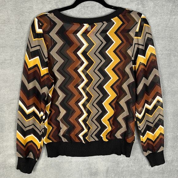Missoni Target Top Womens Medium Black Geometric Long Sleeve Sheer Preppy Retro - Picture 5 of 12